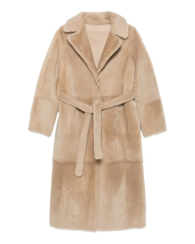 Yves Salomon Manteau belted shearling coat - Nude Nude
