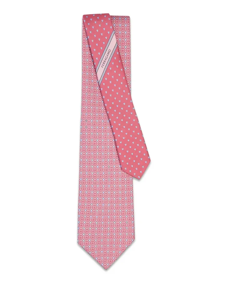 Ferragamo Gancini and Hearts print silk tie - Rosa Rosa
