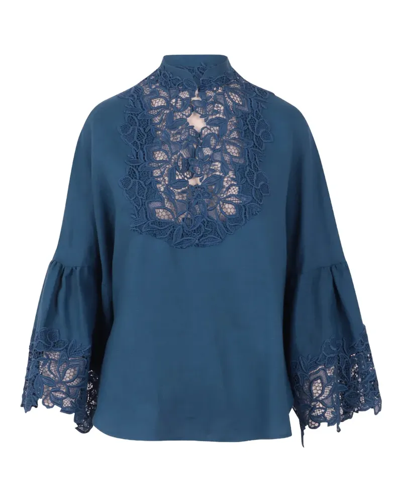 Ermanno Scervino Bluse mit Spitzenbesatz - Blau Blau