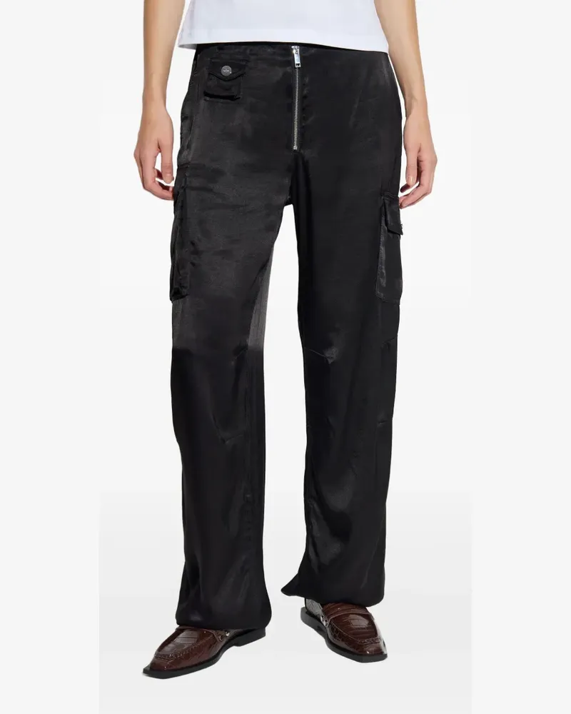 Ganni Cargohose aus Satin - Schwarz Schwarz