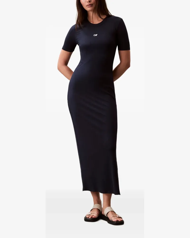 Calvin Klein Geripptes Midikleid - Blau Blau