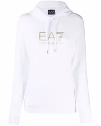 EA7 Hoodie mit Logo-Prägung Weiß