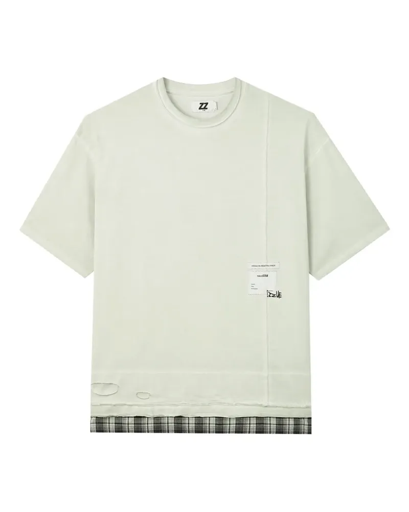Izzue check-trim distressed T-shirt - Grün Grün