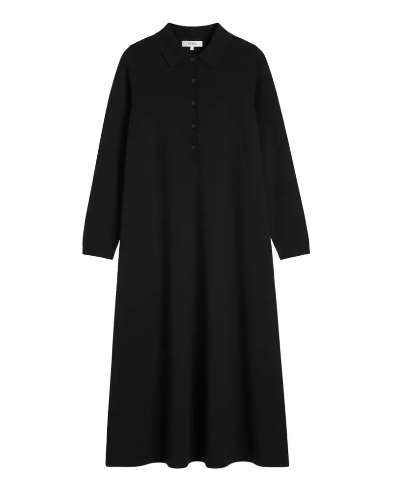 Chinti & Parker Basics Maxikleid in A-Linie mit Poloshirtkragen - Schwarz Schwarz