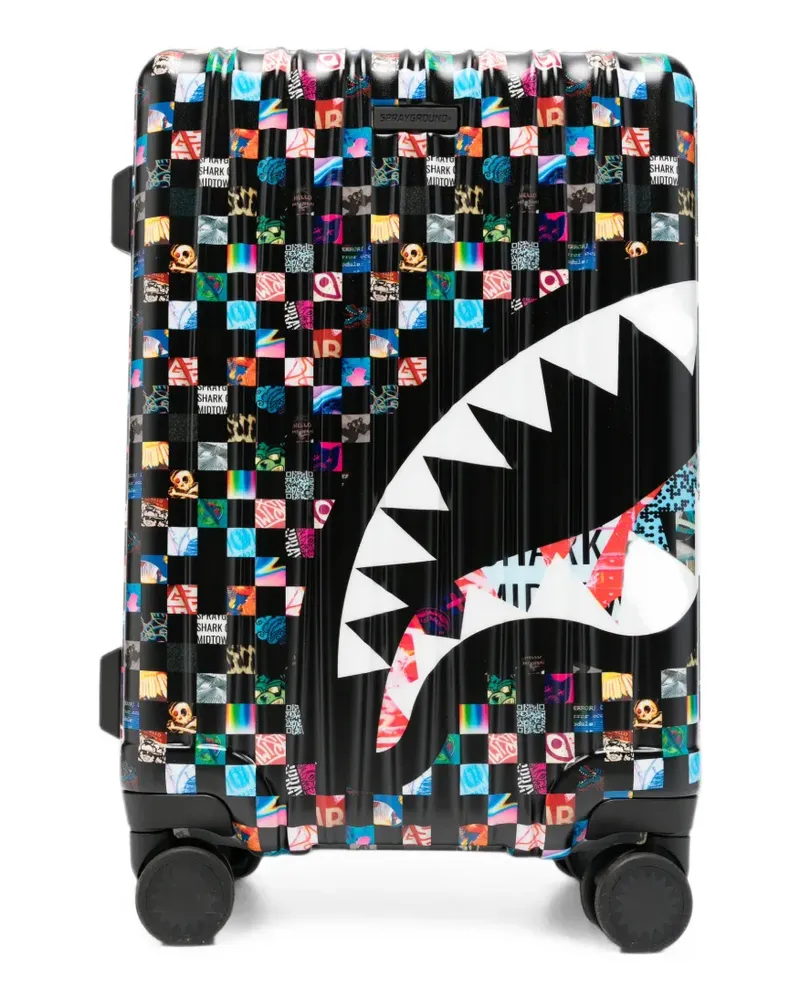 Sprayground check-pattern shark-print cabin trolley - Schwarz Schwarz