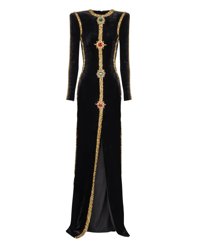 Balmain Verziertes Maxikleid aus Samt - Schwarz Schwarz