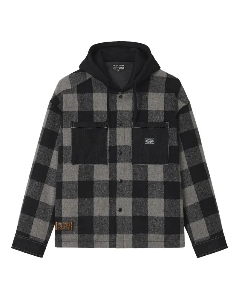 Izzue check hooded jacket - Schwarz Schwarz