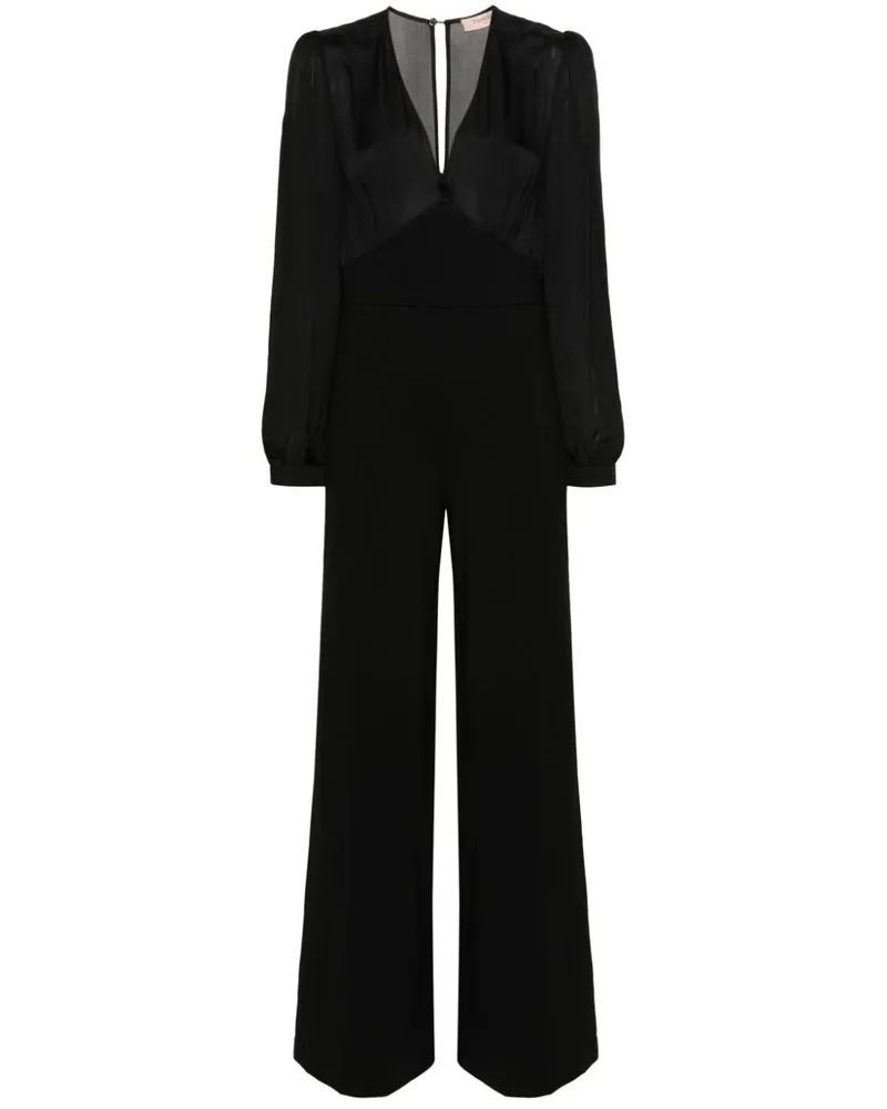 Twin-Set Plissierter Jumpsuit mit weitem Bein - Schwarz Schwarz