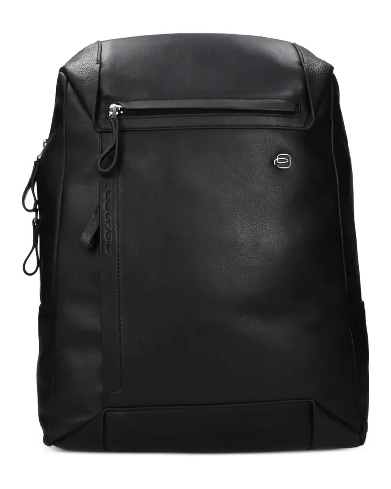 Piquadro logo-plaque leather backpack - Schwarz Schwarz