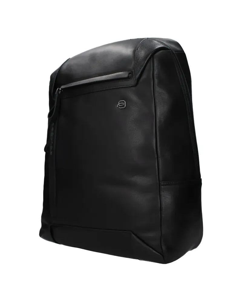 Piquadro logo-plaque leather backpack - Schwarz Schwarz