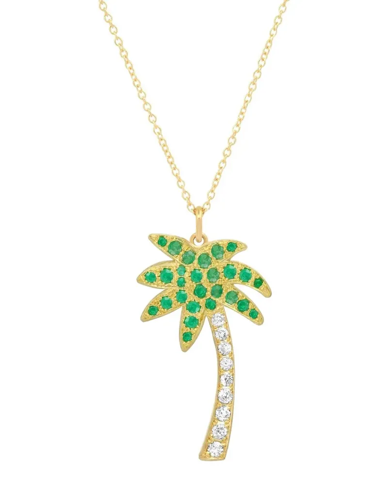 Jennifer Meyer palm tree-charm emerald and diamond necklace - Gold Gold