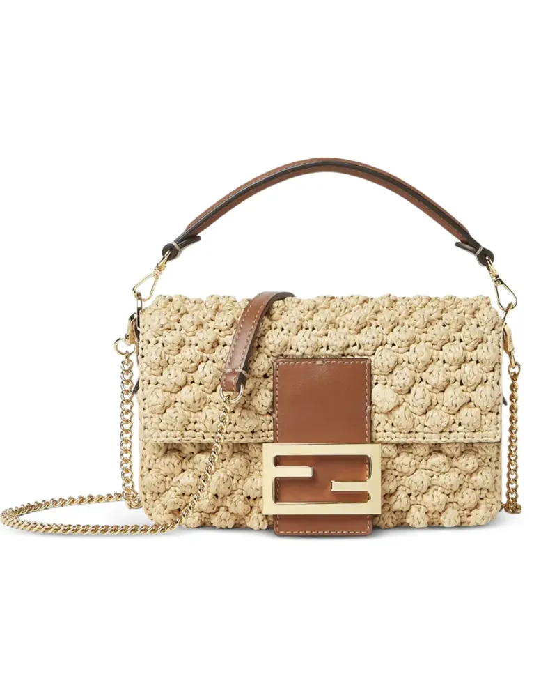 Fendi mini Baguette mini raffia shoulder bag - Nude Nude