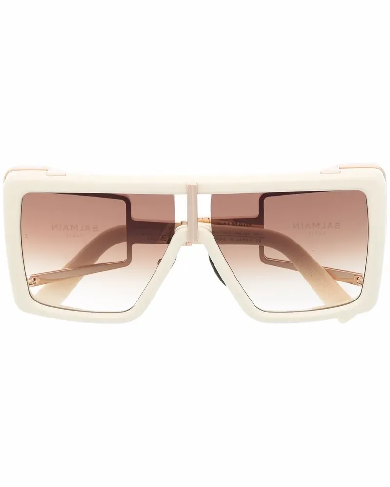 Balmain Sonnenbrille mit eckigem Gestell - Weiß Weiß