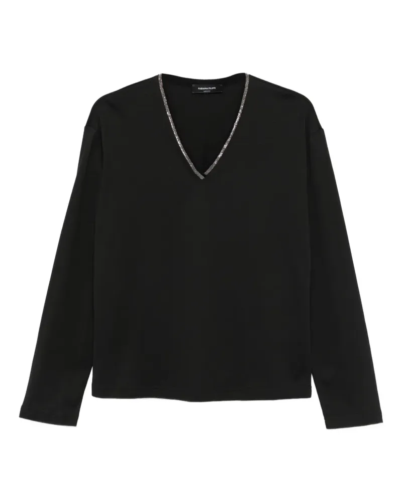 Fabiana Filippi T-Shirt mit verziertem Ausschnitt - Schwarz Schwarz