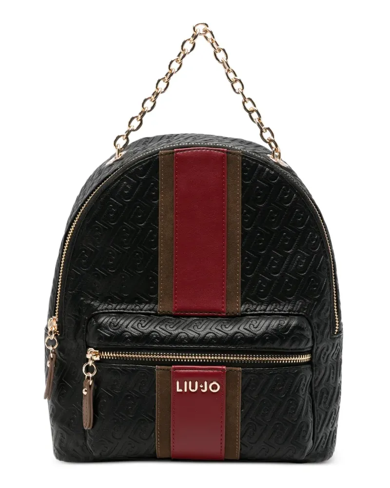 Liu Jo logo-embossed striped backpack - Schwarz Schwarz