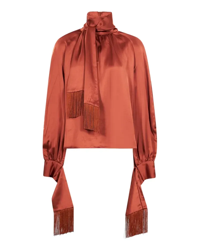 Rowen Rose fringe-trimmed tie-neck blouse - Orange Orange