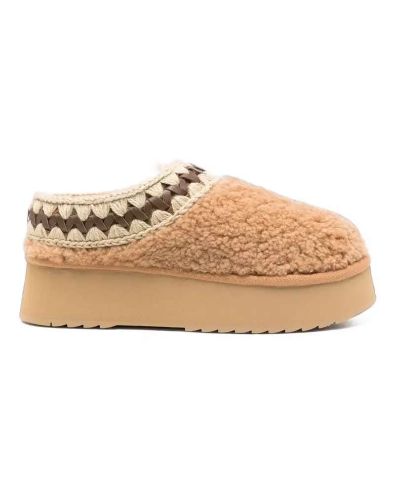 Mou crochet-trim shearling mules - Nude Nude