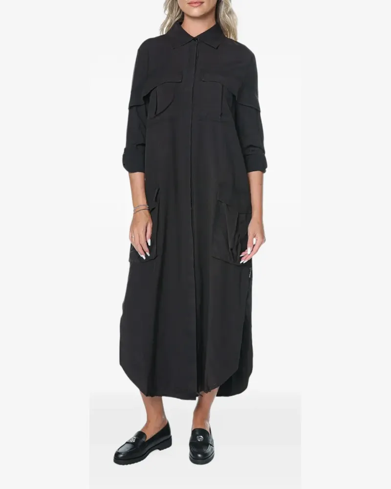 One Teaspoon Midi-Hemdkleid in Crushed-Optik - Schwarz Schwarz