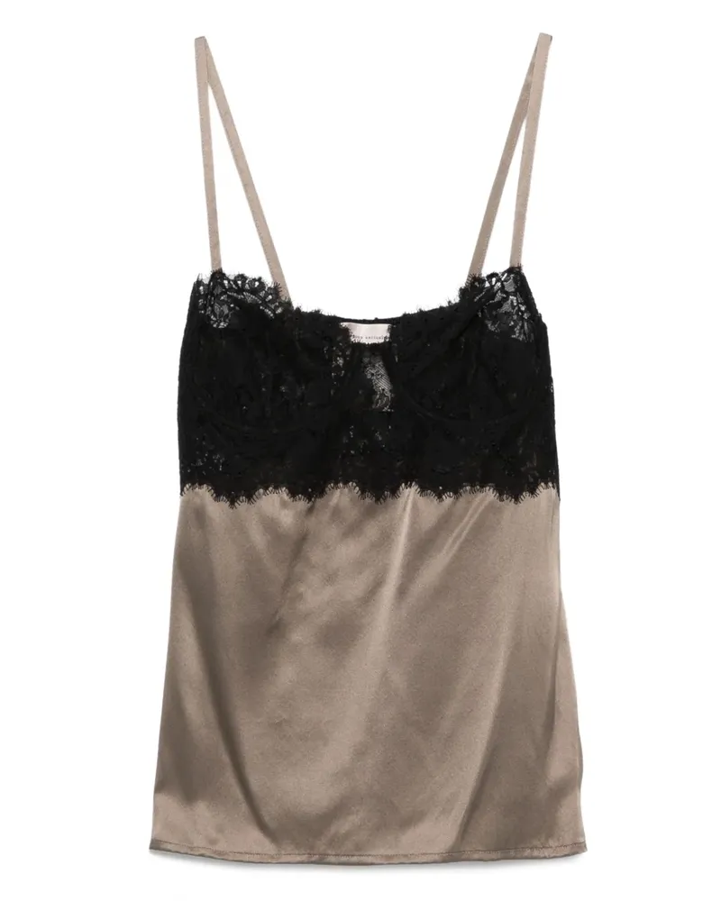 Semicouture Seidentop mit Spitzenborten - Grau Grau