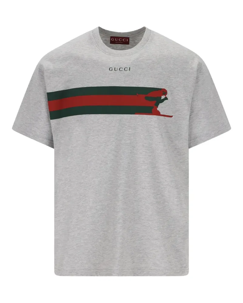 Gucci Gestreiftes T-Shirt mit grafischem Print - Grau Grau