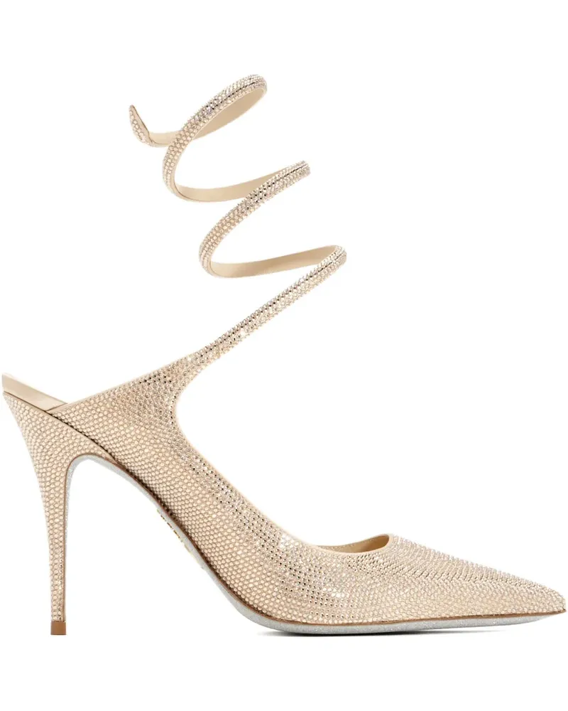 René Caovilla Kristallverzierte Pumps mit Spiralriemen 80mm - Gold Gold