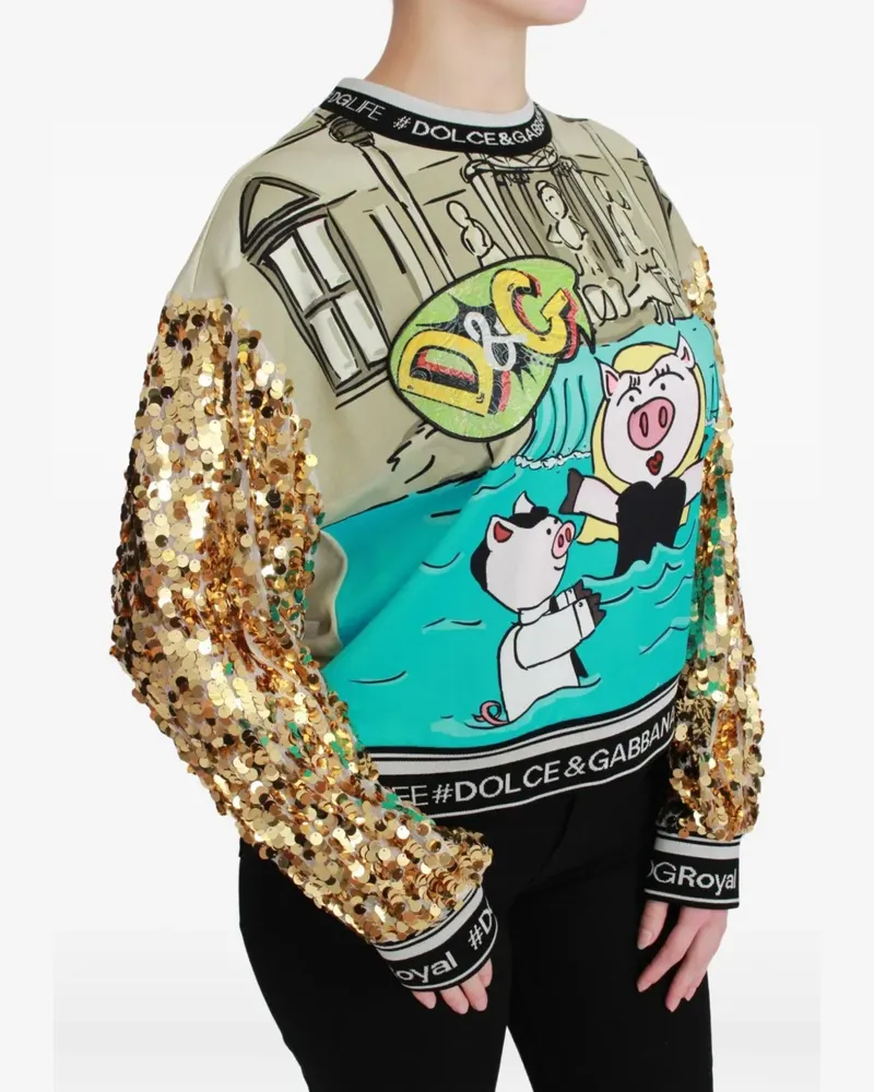 Dolce & Gabbana Paillettenverzierter Pullover mit grafischem Print - Nude Nude