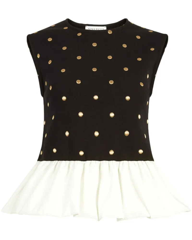Nina Ricci Schößchentop mit Polka Dots - Schwarz Schwarz