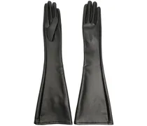 Ellenbogenlange Lederhandschuhe - Schwarz