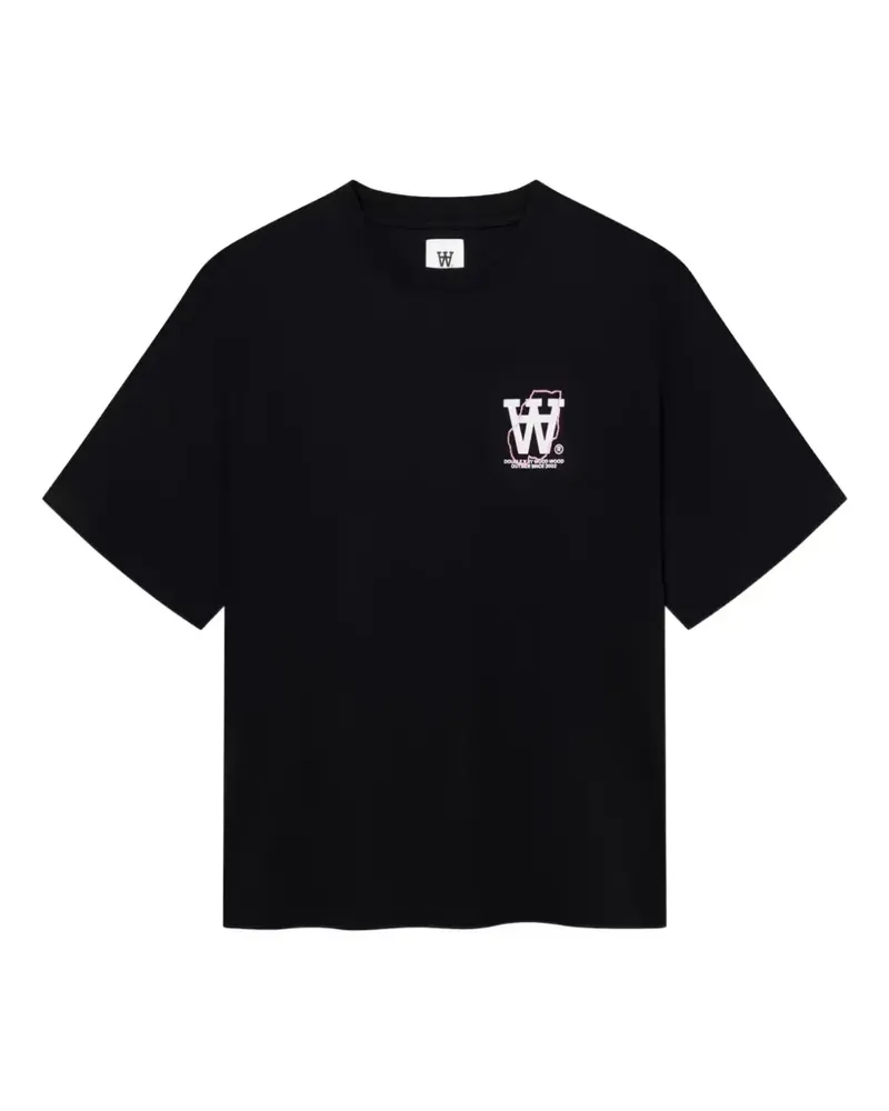 Wood Wood WWLiam Map T-Shirt mit Logo - Schwarz Schwarz
