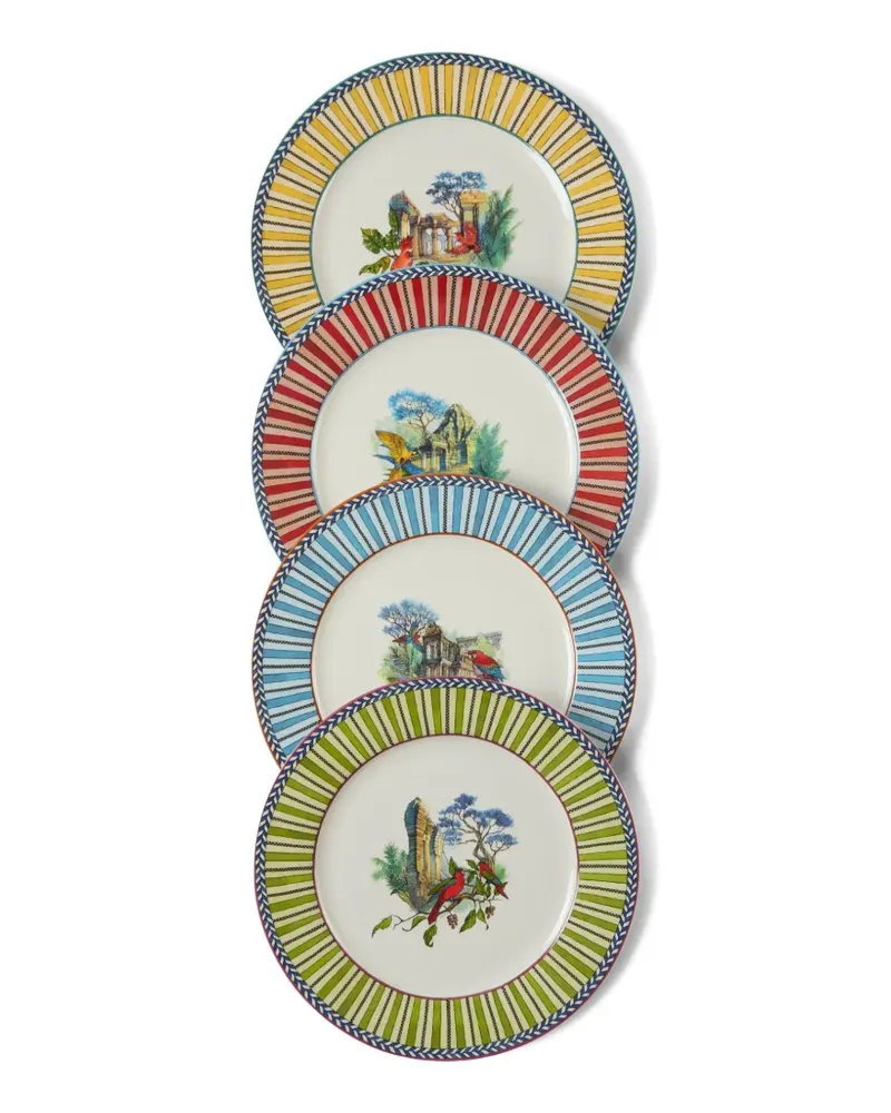 Lisa Corti Jungle Parrot porcelain dessert plates (set of 4) - Weiß Weiß