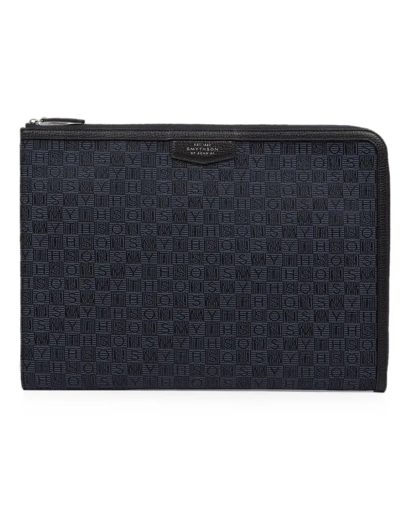 Smythson Kleine Laptophülle aus Stamp-Canvas - Blau Blau