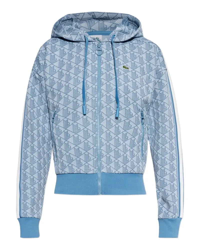 Lacoste monogram-print zip-up hoodie - Blau Blau