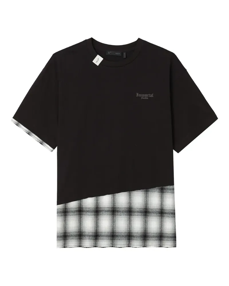 FIVE CM T-Shirt mit kariertem Einsatz - Schwarz Schwarz
