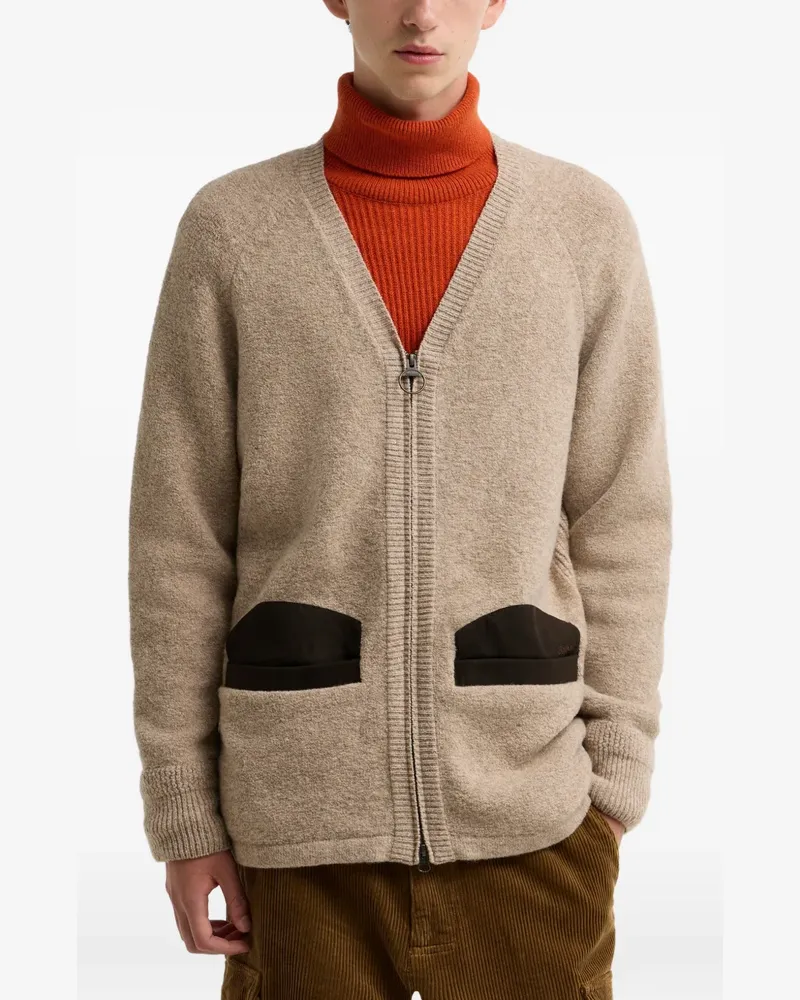 Barbour elbow-patch zip-up cardigan - Nude Nude