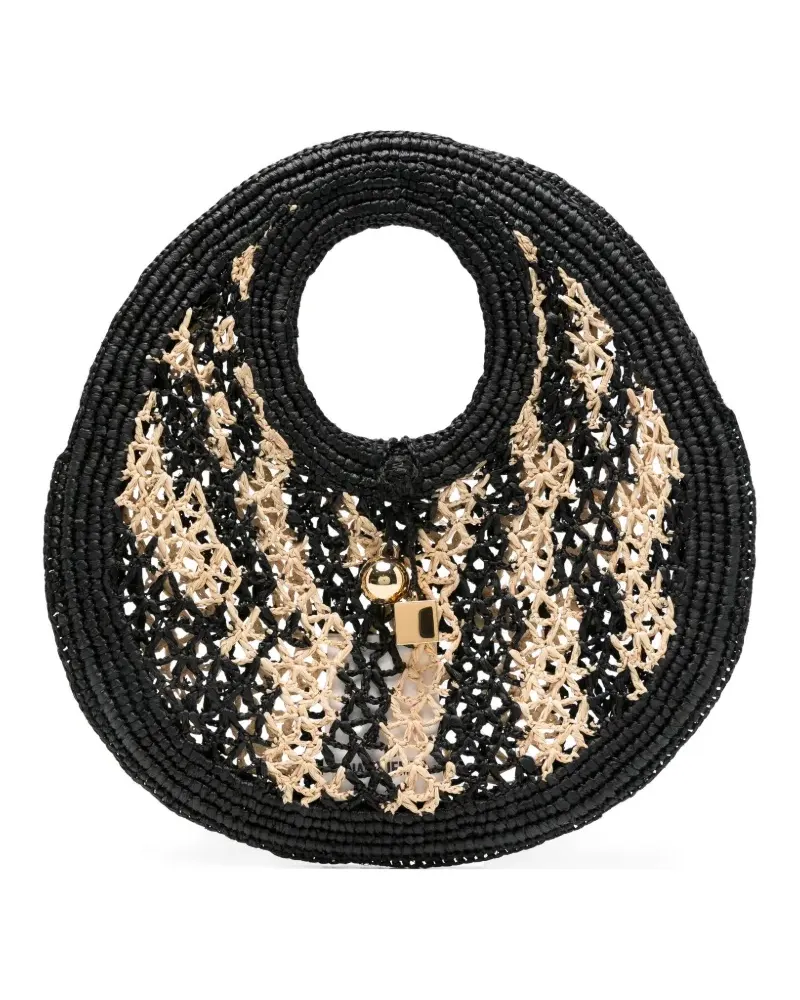 Jacquemus Tote Bag aus Raffiabast mit rundem Henkel - Schwarz Schwarz