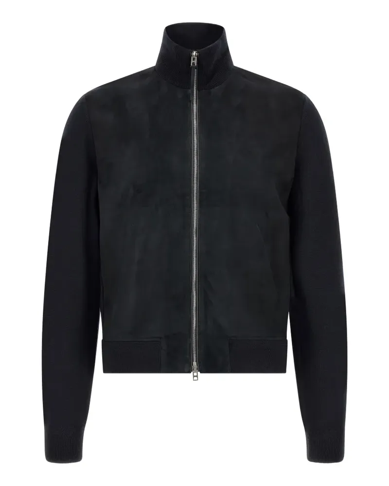 Tom Ford suede-panelled zip-up cardigan - Blau Blau