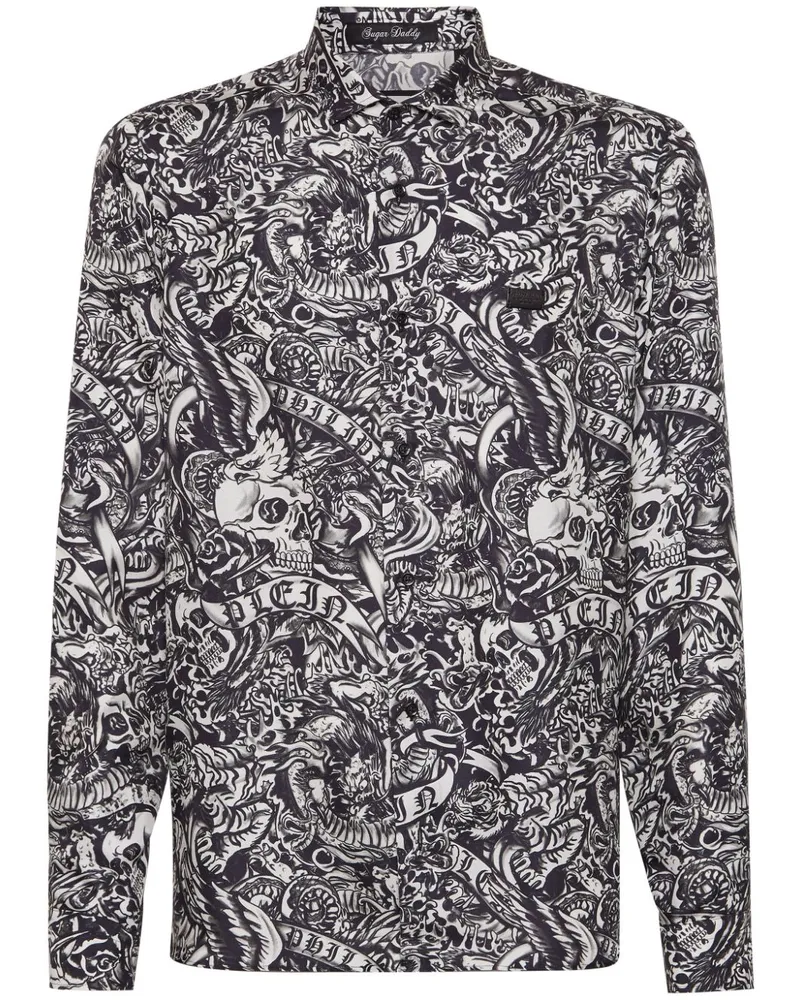 Philipp Plein Seidenhemd mit Tattoo-Print - Schwarz Schwarz