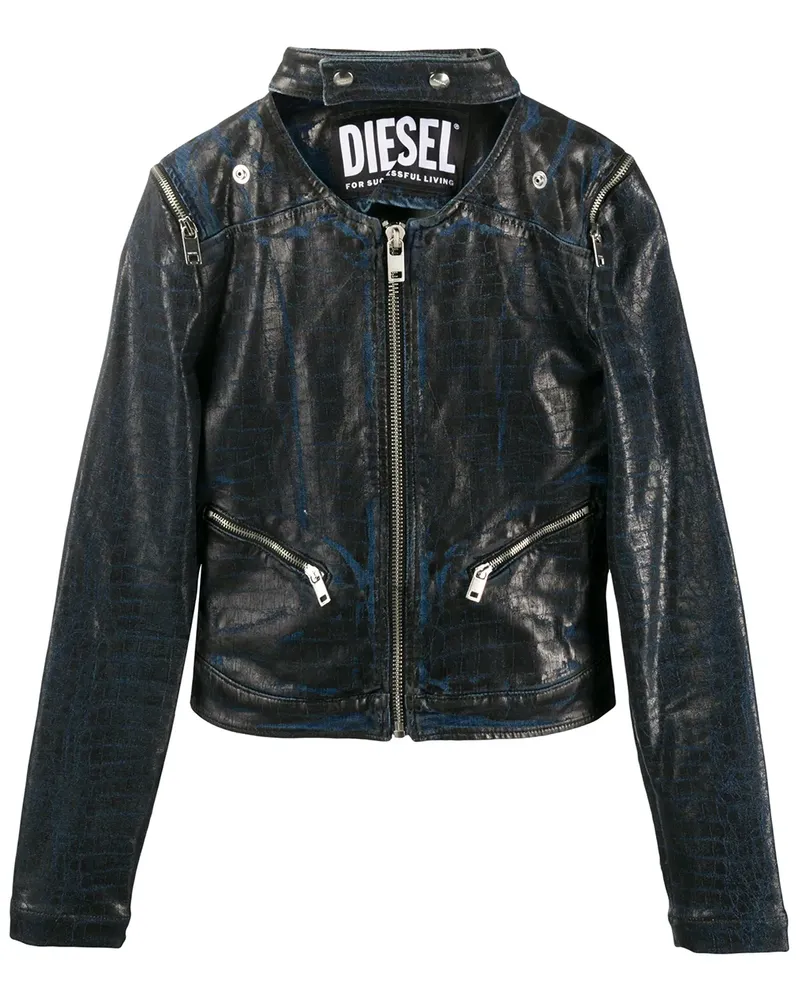 Diesel Bikerjacke mit Kroko-Effekt - Blau Blau