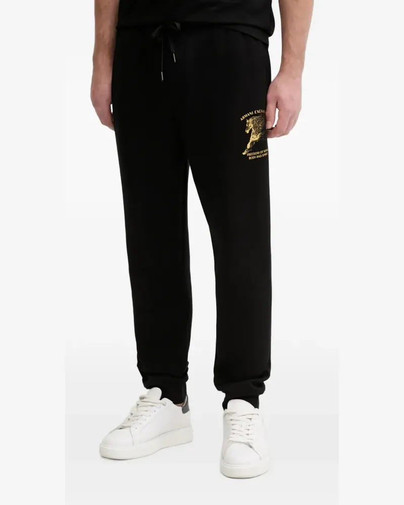 Armani Exchange horse logo-print drawstring track pants - Schwarz Schwarz
