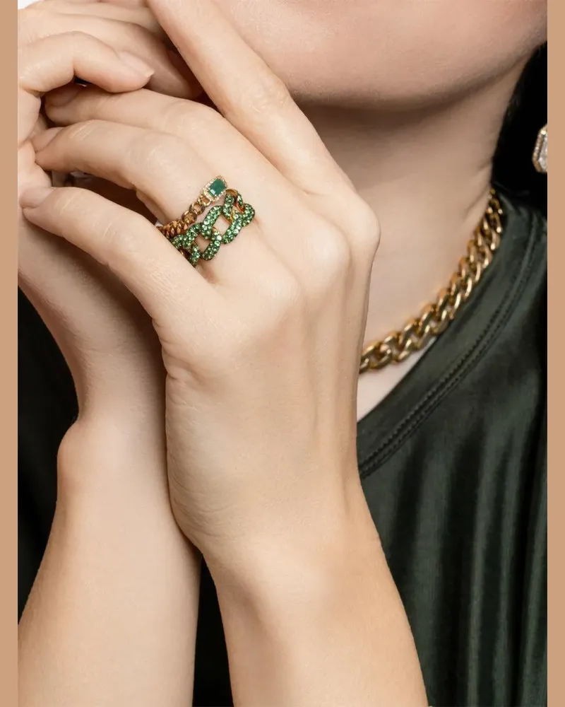 SHAY emerald rectangle link ring - Gold Gold