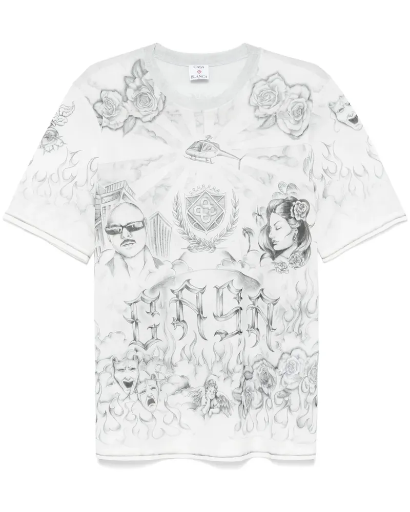 Casablanca Paris T-Shirt mit Tattoo-Print - Grau Grau