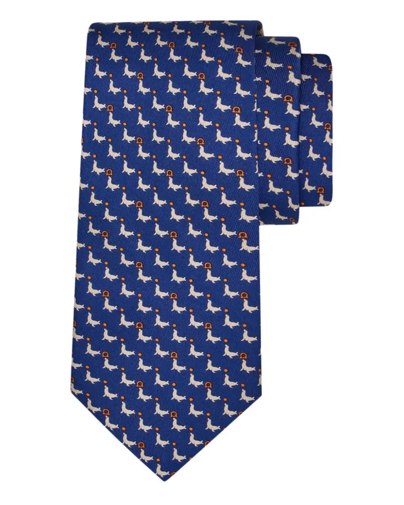 Ferragamo Seidenkrawatte mit Robbenmotiv - Blau Blau