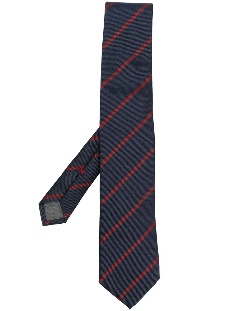 Brunello Cucinelli Gestreifte Krawatte aus Satin - Blau Blau