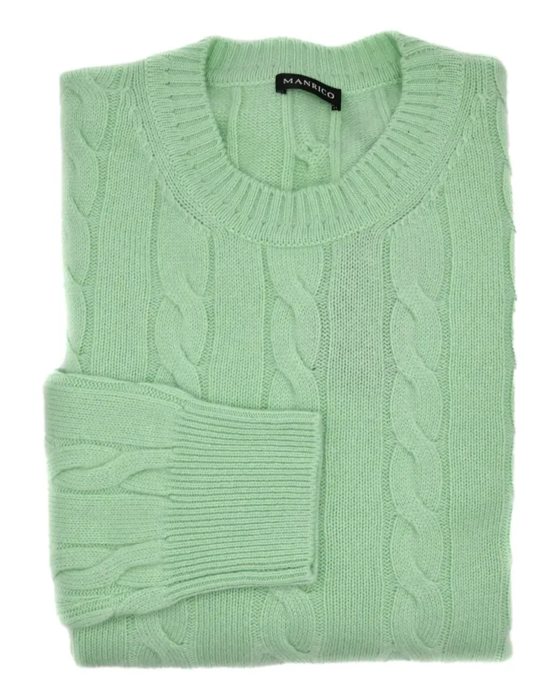 Manrico Cashmere Kaschmirpullover mit Zopfmuster - Grün Grün