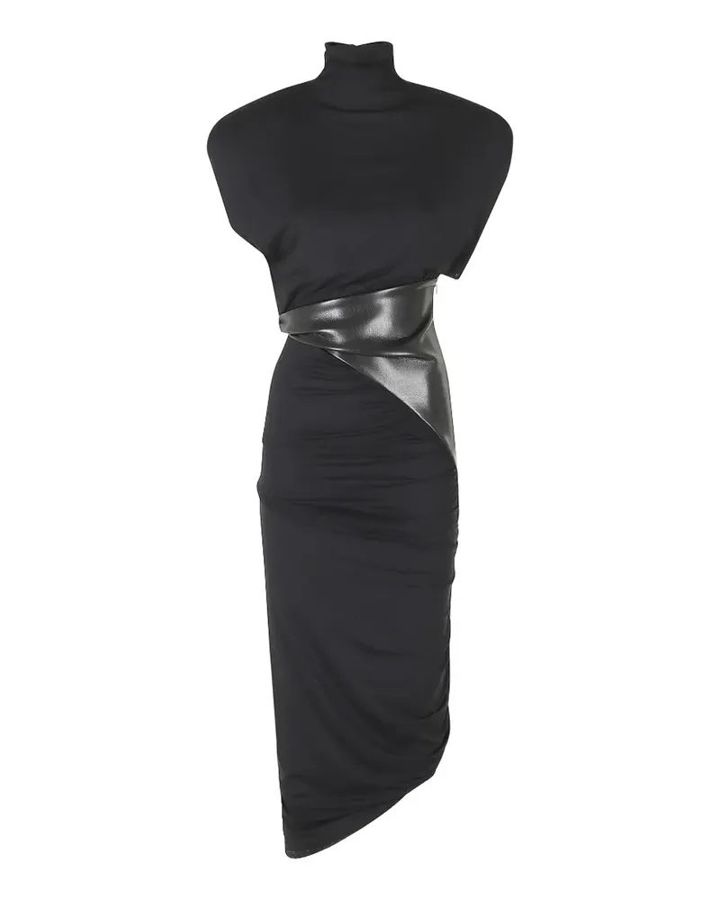 ANDAMANE ruched faux-leather panel asymmetric dress - Schwarz Schwarz