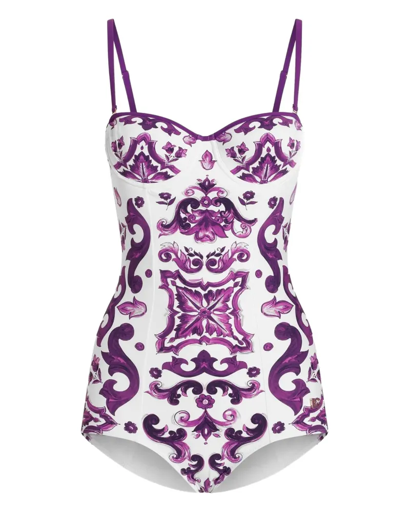 Dolce & Gabbana Badeanzug mit Maiolica-Print - Weiß Weiß