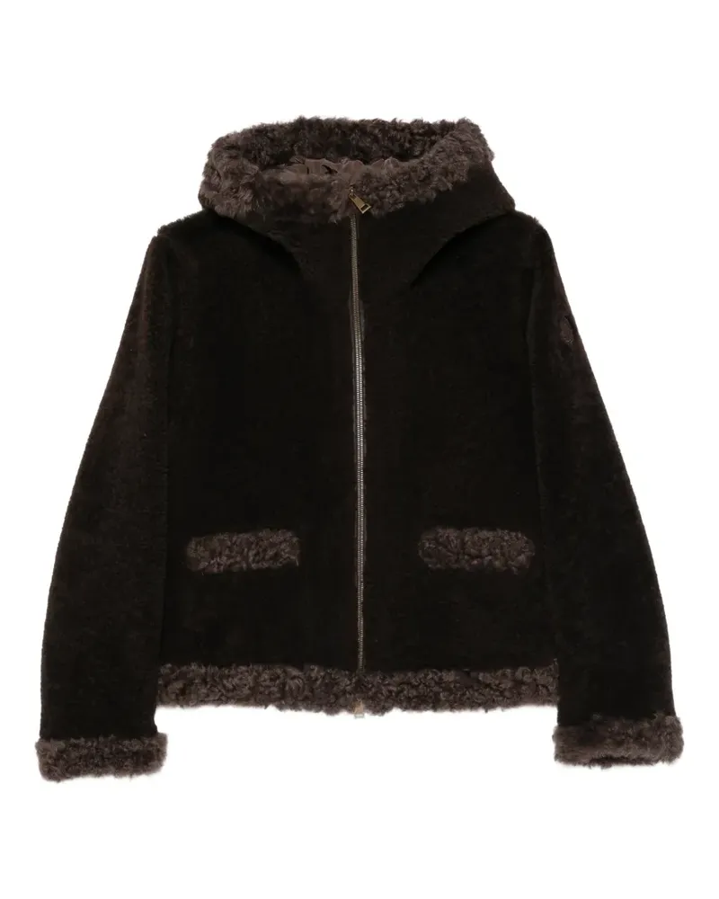 Moncler Kapuzenjacke mit Shearling-Besatz - Braun Braun