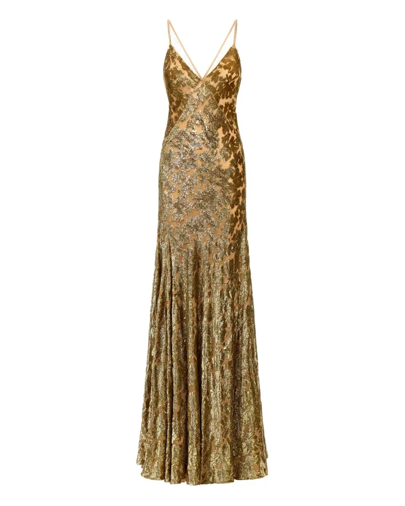 Roberto Cavalli Maxikleid im Metallic-Look - Gold Gold