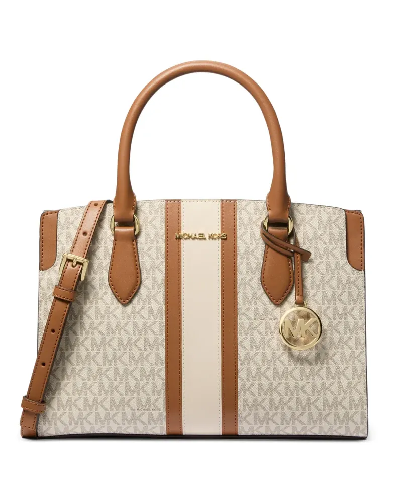 Michael Kors Becca monogram-pattern striped tote bag - Nude Nude