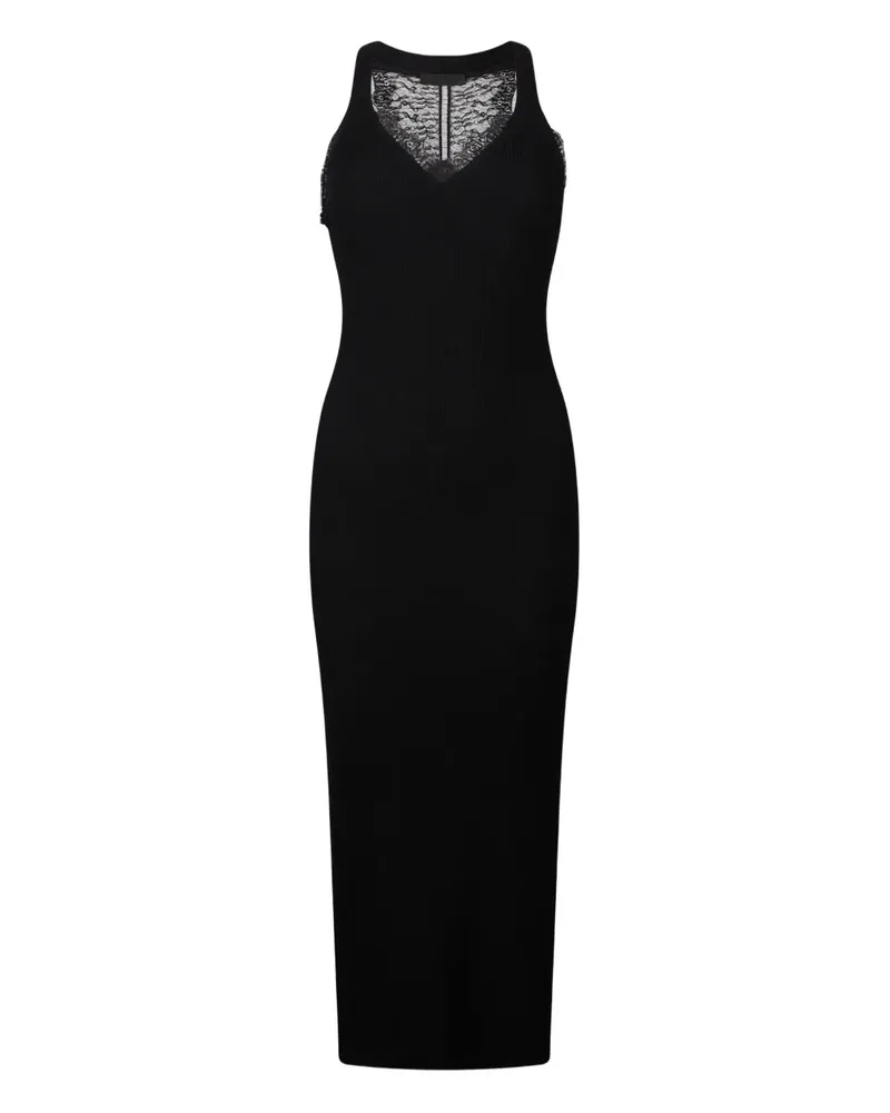 Liu Jo Geripptes Strick-Midikleid mit Spitzeneinsatz - Schwarz Schwarz